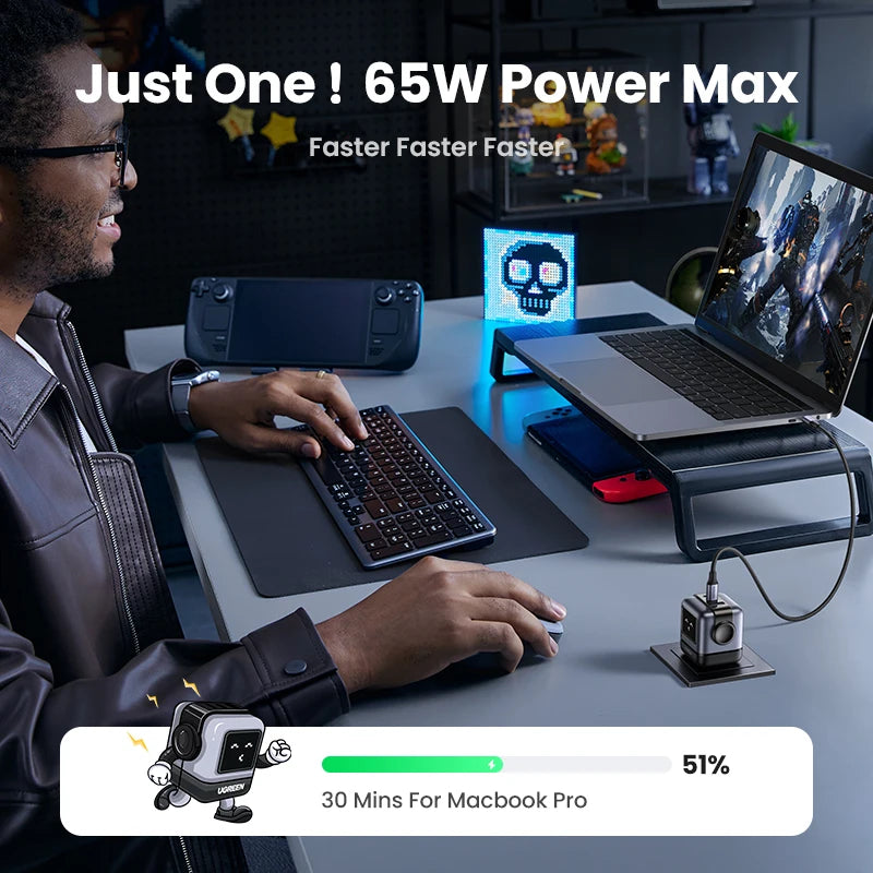 New!UGREEN 65W GaN Charger Robot Design PD Fast Charger PPS PD3.0 for