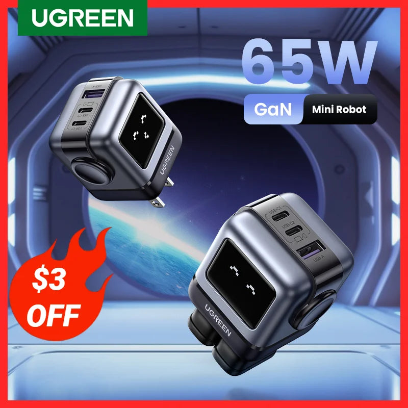 New!UGREEN 65W GaN Charger Robot Design PD Fast Charger PPS PD3.0 for