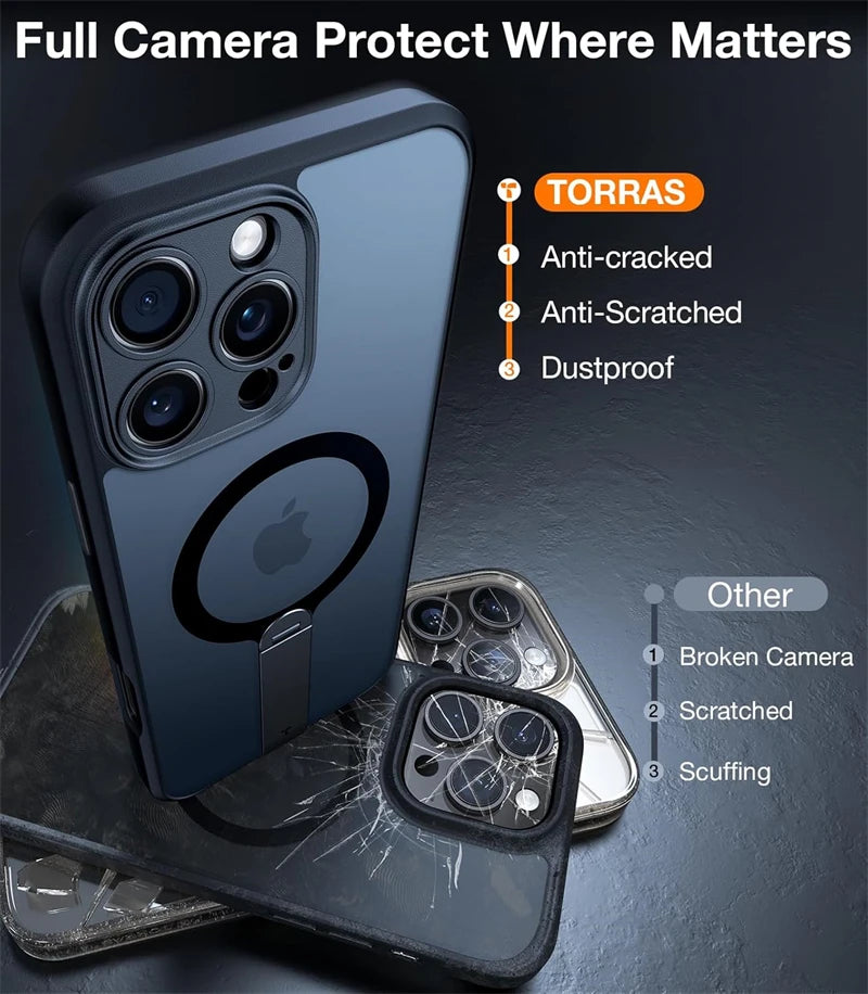 360 Hidden Metal Stand Magnetic Case for Magsafe IPhone 16 15 14 13 12