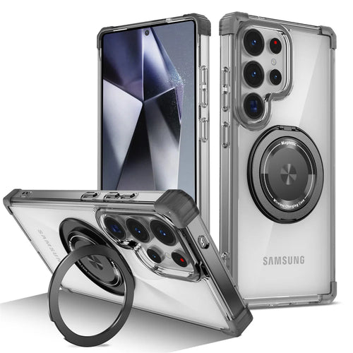 Rotating Magnetic Folding Stand Transparent Phone Case for Samsung S25