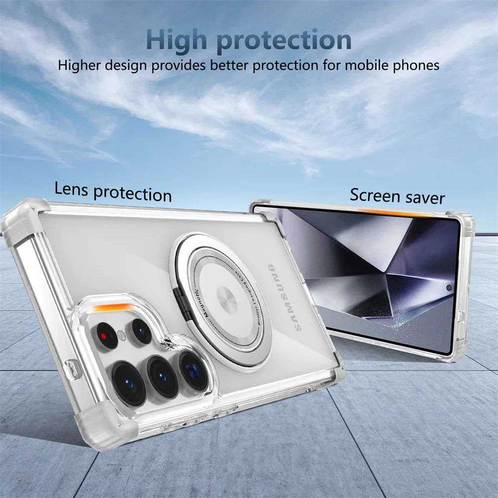 Rotating Magnetic Folding Stand Transparent Phone Case for Samsung S25