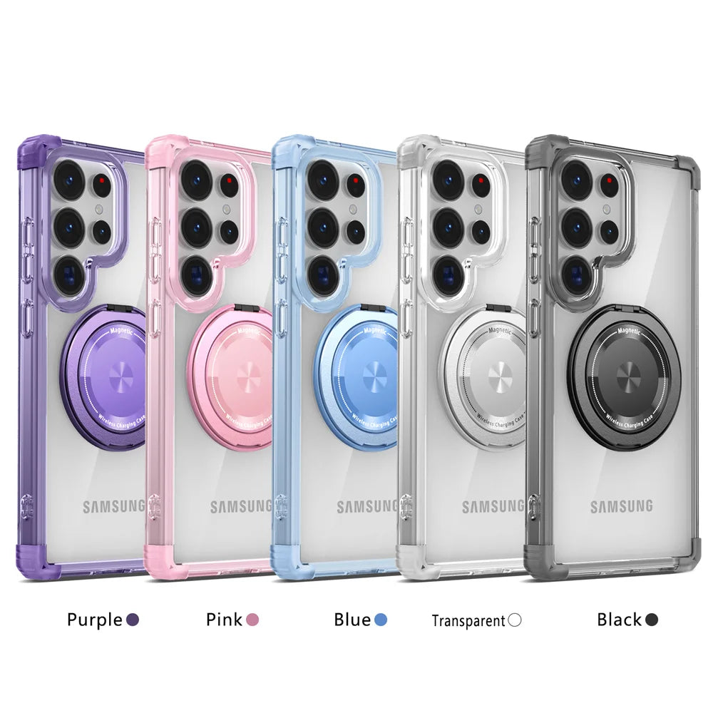 Rotating Magnetic Folding Stand Transparent Phone Case for Samsung S25