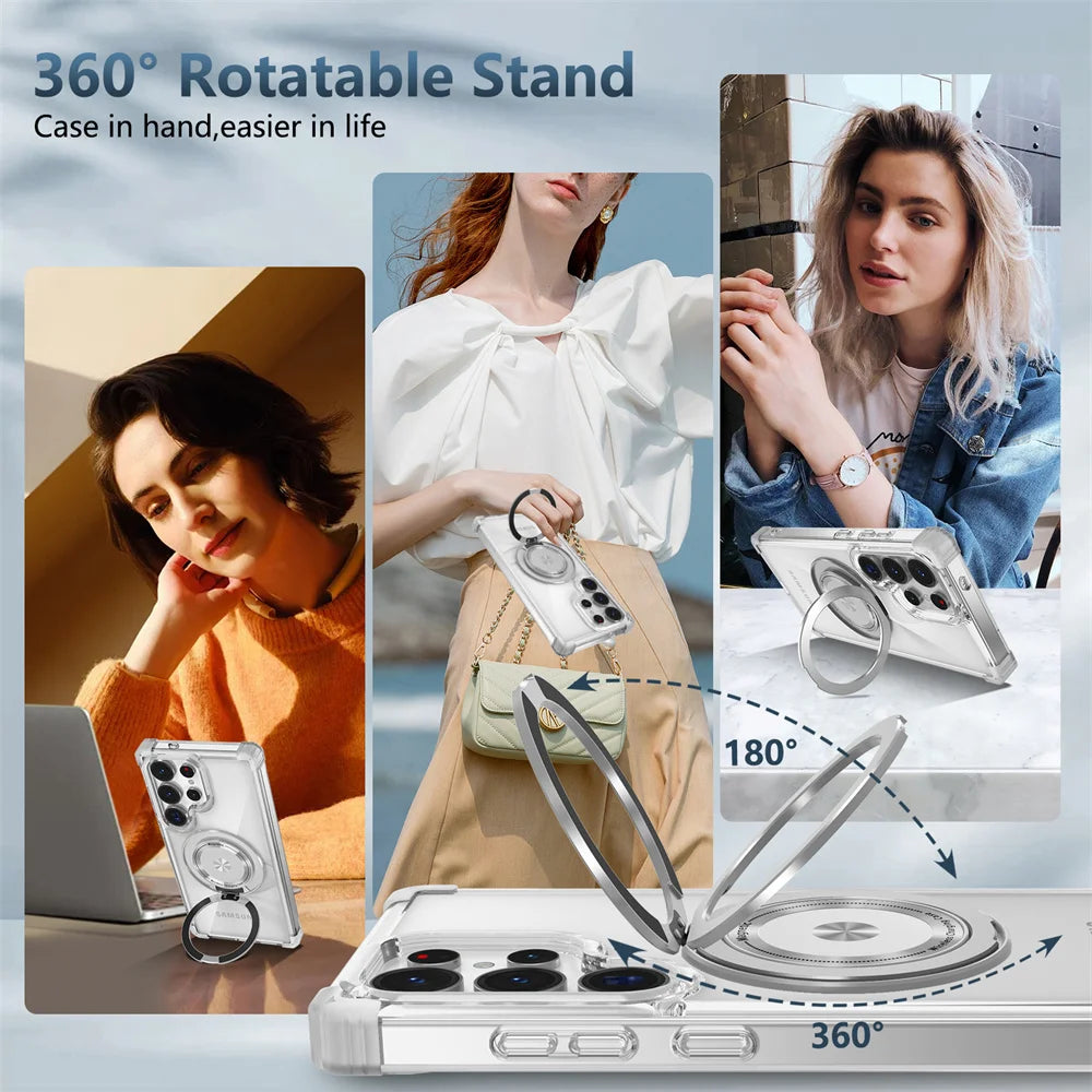 Rotating Magnetic Folding Stand Transparent Phone Case for Samsung S25