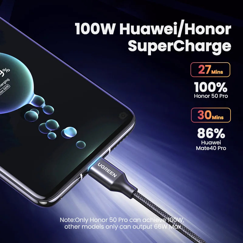 UGREEN USB Cable 6A 5A 100W for Huawei Mate 50 P40 30 Pro Supercharge