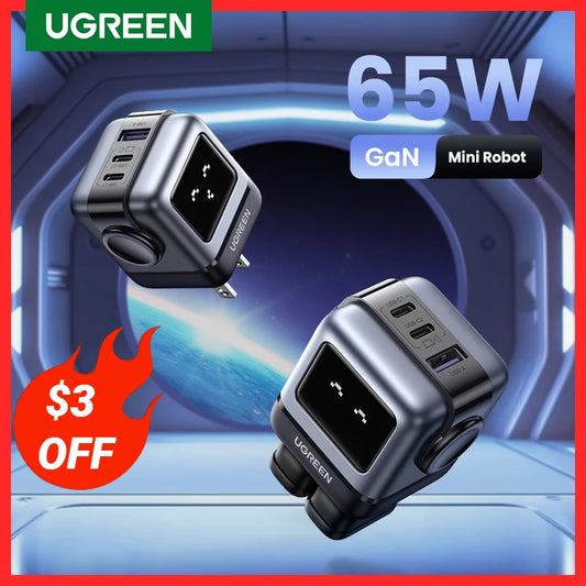 New！UGREEN 65W GaN Charger Robot Design PD Fast Charger PPS PD3.0 for