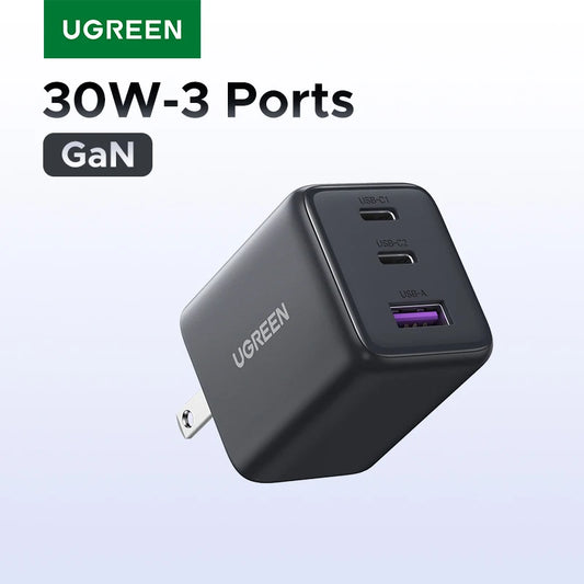 【US Plug】UGREEN 20W 30W GaN Charger Mini PD 3.0 USB C Phone Charger