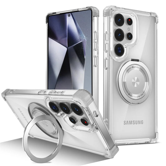 Rotating Magnetic Folding Stand Transparent Phone Case for Samsung S25